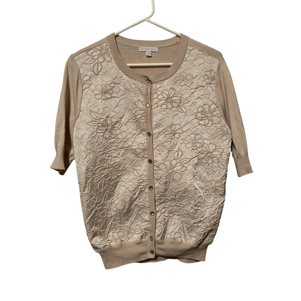 New York Company Sweater Womens Medium Cardigan Tan w/ Rhinestone Buttons